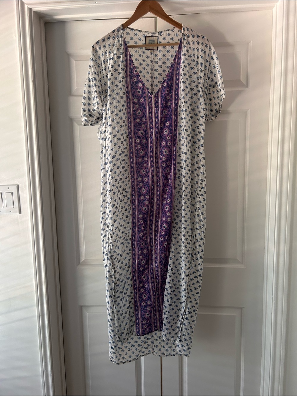 Bell by Alicia Bell Blue Floral Block Print Caftan Dress XL
